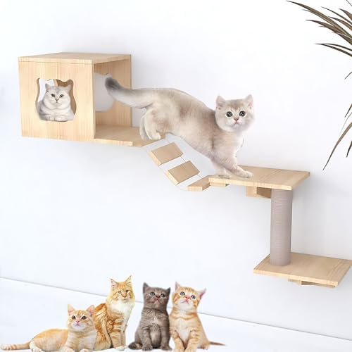 Wandmontiertes Katzen Wand Klettern aus Massivem Holz für den Innenbereich, Lufthängebrücke, Sprungplattform, Raumkapsel Usw (Color : S6) von Pucaru