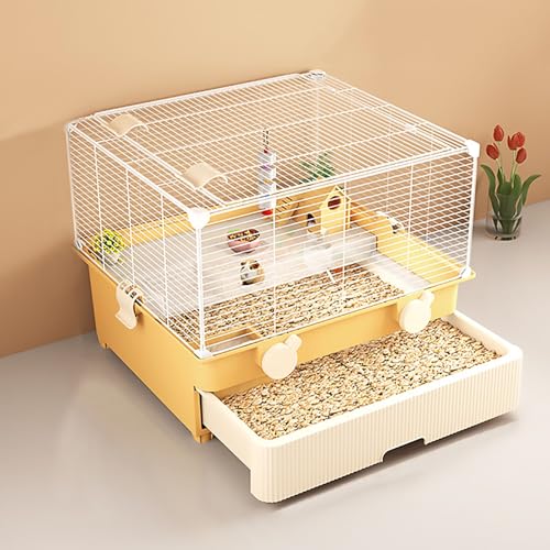 Zweistöckige Hamstervilla, Hamsterhaus Im Schubladenstil, Leicht zu Reinigen, Geeignet für Hamster, Igel, Reptilien, Hühner Usw(Yellow) von Pucaru