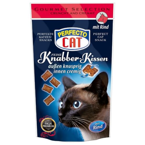 Perfecto Cat Feine Knabber Kissen mit Rind Snackfutter für Haustiere Katzen 50 Gramm von Pufai