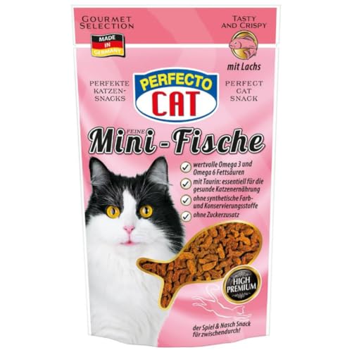Perfecto Cat Feine Mini-Fische mit Lachs Snackfutter für Haustiere Katzen 50 Gramm Perfecto Cat Feine Mini-Fische mit Lachs Snackfutter für Haustiere Katzen 50 Gramm von Pufai