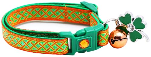 Celtic Knot St. Patrick's Day Katzenhalsband mit Glöckchen und Anhänger, Sicherheits-Halsband, verstellbar, Größe L oder Kätzchenhalsband, Orange, Größe S (4,5 kg und weniger)) von Pugs to Persians