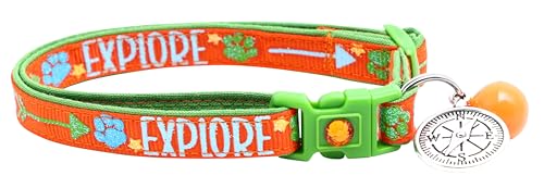 Explore Katzenhalsband mit Anhänger und Glöckchen, Sicherheitshalsband, verstellbar, Größe L oder Kätzchenhalsband (Orange, L (4,5 kg und höher) von Pugs to Persians