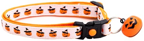 Halloween-Katzenhalsband mit Glöckchen, Sicherheitshalsband, verstellbar, Größe L oder Kätzchenhalsband (Hexenjack-O-Lanter, Größe L (4,5 kg und höher) von Pugs to Persians