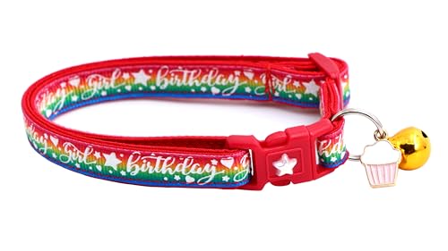Katzenhalsband für Geburtstagskinder mit Anhänger und Glöckchen, Sicherheits-Halsband, verstellbar, Größe L (4,5 kg und höher) von Pugs to Persians