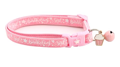 Katzenhalsband für Geburtstagskinder mit Anhänger und Glöckchen, Sicherheits-Halsband, verstellbar, Größe L (4,5 kg und höher) von Pugs to Persians