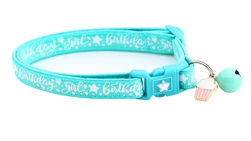 Katzenhalsband für Geburtstagskinder mit Anhänger und Glöckchen, Sicherheits-Halsband, verstellbar, Größe L (4,5 kg und höher) von Pugs to Persians