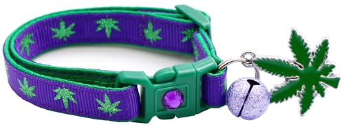 Marihuana-Katzenhalsband mit Glöckchen und Anhänger, Sicherheits-Halsband, verstellbar, Größe L oder Kätzchenhalsband, lila, S (4,5 kg und weniger)) von Pugs to Persians
