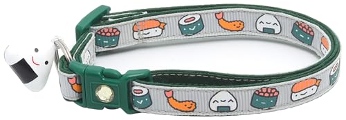 Sushi-Katzenhalsband mit Onigiri-Glocke, verstellbar, große Größe oder Kätzchenhalsband, Sicherheits-Halsband, Größe L (4,5 kg), silberfarben von Pugs to Persians