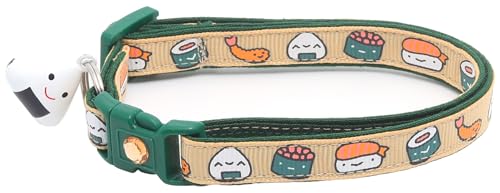 Sushi-Katzenhalsband mit Onigiri-Glocke, verstellbar, große Größe oder Kätzchenhalsband, Sicherheits-Halsband, groß (4,5 kg), Ingwer von Pugs to Persians