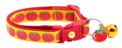 Tomatenhalsband mit Anhänger und Glöckchen, Sicherheitshalsband, verstellbar, Größe L oder Kätzchenhalsband (Gelb, Größe S (4,5 kg und weniger)) von Pugs to Persians
