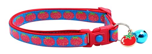 Tomatenhalsband mit Anhänger und Glöckchen, Sicherheitshalsband, verstellbar, Größe L oder Kätzchenhalsband (blau, Größe L (4,5 kg und höher) von Pugs to Persians