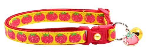 Tomatenhalsband mit Anhänger und Glöckchen, Sicherheitshalsband, verstellbar, Größe L oder Kätzchenhalsband (gelb, Größe L (4,5 kg und höher) von Pugs to Persians