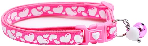 Valentinstag-Katzenhalsband mit Glöckchen, Sicherheitsverschluss, verstellbar, Größe L oder Kätzchenhalsband (geschwollene Herzen auf leuchtendem Rosa, Größe L (4,5 kg und höher) von Pugs to Persians