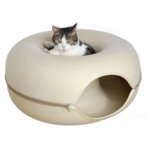 Meowmaze Cat Bed, Meow Maze Tunnel Bed, Meowmaze Bed, Cat Tunnel Bed, Cat Cave Bed,Peekaboo Beds for Indoor Cats, Donut Pet Cats Tunnel Interactive Play Toy Cat Bed (Camel) von Pukmqu