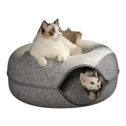 Meowmaze Cat Bed, Meow Maze Tunnel Bed, Meowmaze Bed, Cat Tunnel Bed, Cat Cave Bed,Peekaboo Beds for Indoor Cats, Donut Pet Cats Tunnel Interactive Play Toy Cat Bed (Light Grey) von Pukmqu
