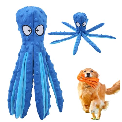 Pukmqu Whiskerspot Octopus Dog Toy, Whiskerspot Octopus Toy, No Stuffing Crinkle Interactive Chew 𝐓𝐨𝐲, for Puppy Teething, Small to Large Dogs (Blue) von Pukmqu