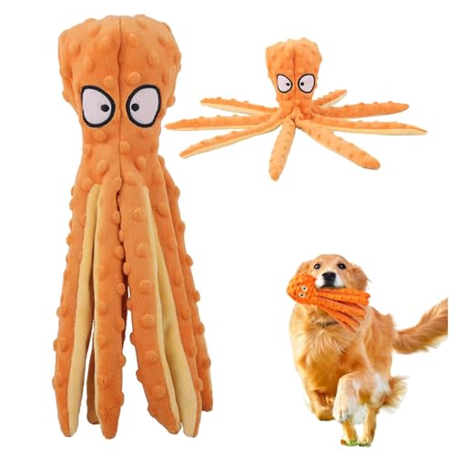 Pukmqu Whiskerspot Octopus Dog Toy, Whiskerspot Octopus Toy, No Stuffing Crinkle Interactive Chew 𝐓𝐨𝐲, for Puppy Teething, Small to Large Dogs (Orange) von Pukmqu
