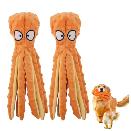 Pukmqu Whiskerspot Octopus Dog Toy, Whiskerspot Octopus Toy, No Stuffing Crinkle Interactive Chew 𝐓𝐨𝐲, for Puppy Teething, Small to Large Dogs (Orange*2) von Pukmqu