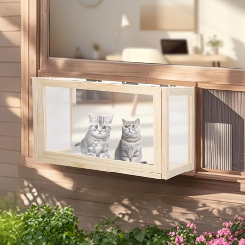 Katzenfensterkasten, Catio Fensterkasten, Fensterkatio für Indoor-Katzen, geeignet für vertikale doppelschichtige Fensterrahmen, 61-88 cm breit, mit Querformat Katzenfensterkasten, Catio Fensterkasten, Fensterkatio für Indoor-Katzen, geeignet für vertikale doppelschichtige Fensterrahmen, 61-88 cm breit, mit Querformat von Pulaim