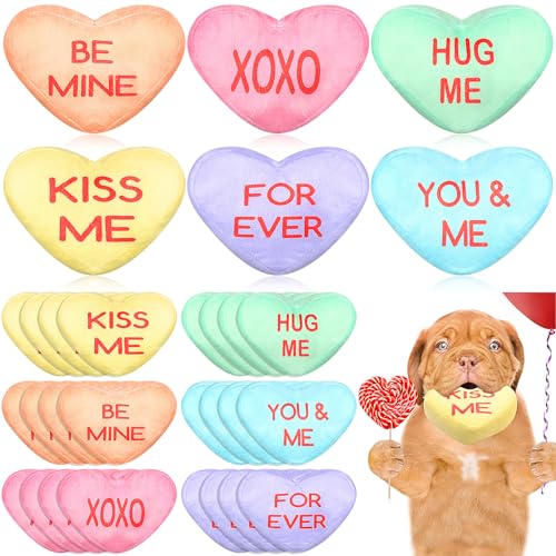 PullCrease 24 Stück Valentinstags-Hundespielzeug, Konversation, Herz, Quietsch-Hundespielzeug, Valentinstagsgeschenk für kleine, mittelgroße und große Welpen, Hunde, Zahnen, Kauspielzeug, von PullCrease
