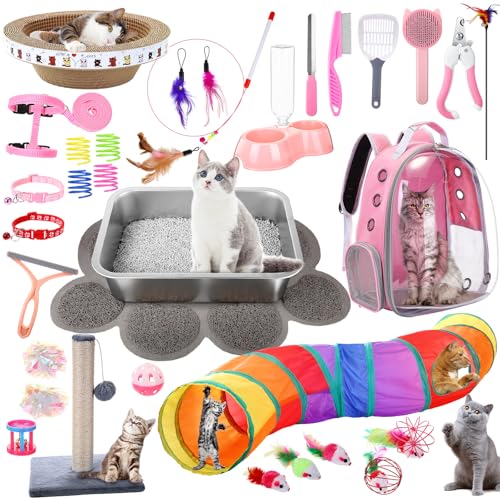 PullCrease 31-teiliges Starter-Set für Kätzchen, Starter-Set aus Edelstahl, Katzentoilette, Rucksack, Katzenkratzer, Kätzchen, Spielzeug, Zubehör für Kätzchen, Willkommensgeschenk PullCrease 31-teiliges Starter-Set für Kätzchen, Starter-Set aus Edelstahl, Katzentoilette, Rucksack, Katzenkratzer, Kätzchen, Spielzeug, Zubehör für Kätzchen, Willkommensgeschenk von PullCrease
