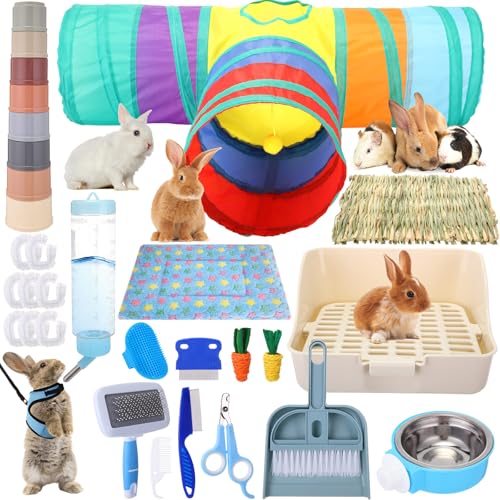 PullCrease 34-teiliges Kaninchen-Starter-Set, Kaninchentoilette, kleine Tierwasserflasche, stapelbare Tassen, Hasentunnel, Tierpflegeset, Schüsseldecken mit Reinigungsset für Meerschweinchen, PullCrease 34-teiliges Kaninchen-Starter-Set, Kaninchentoilette, kleine Tierwasserflasche, stapelbare Tassen, Hasentunnel, Tierpflegeset, Schüsseldecken mit Reinigungsset für Meerschweinchen, von PullCrease