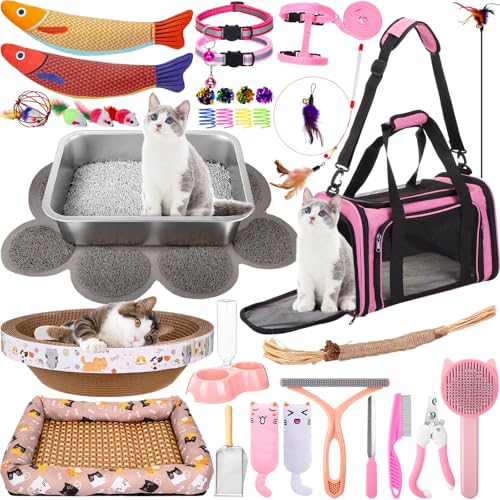 PullCrease 38-teiliges Kitten-Zubehör-Starter-Set, Katzenkratzer, Karton, Edelstahl, Katzentoilette, Betttrage, Kätzchen-Spielzeug, Zubehör für Willkommensgeschenk PullCrease 38-teiliges Kitten-Zubehör-Starter-Set, Katzenkratzer, Karton, Edelstahl, Katzentoilette, Betttrage, Kätzchen-Spielzeug, Zubehör für Willkommensgeschenk von PullCrease
