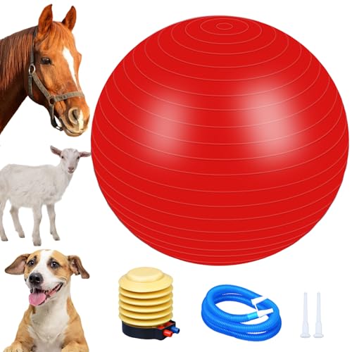 PullCrease Herding Ball mit Pumpe, 75 cm, Anti-Burst, PVC, großes Spielzeug mit Inflatorpumpe, riesiges Übungstrainingsspielzeug für Pferde, Hunde, Ziegen, Lamm, Outdoor-Unterhaltung, Spielen (rot) von PullCrease