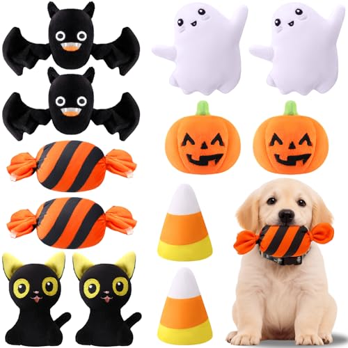 PullCrease Quietschspielzeug für Halloween, Kürbis, gefülltes Plüschspielzeug für Welpen, interaktives Zahnen, Kauen für kleine, mittelgroße und große Haustiere, Halloween-Kostüm-Zubehör, 12 Stück von PullCrease