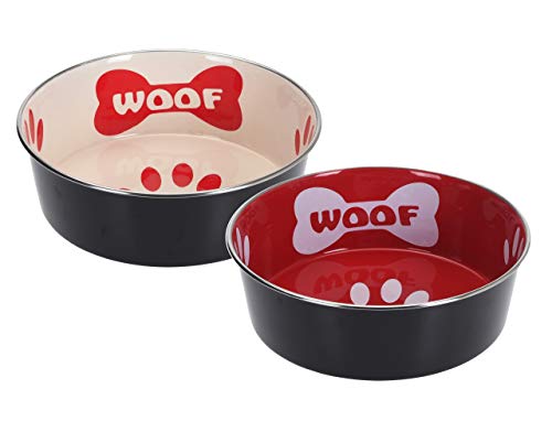 Hundenapf Fressnapf Napf für Hunde 23,5x7,6cm Wasserschüssel Futterschüssel 2er Set Rot Beige Wassernapf von Pullach Hof