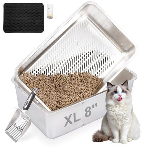 PulseFay XL Edelstahl-Siebtoilette für Kiefernpellets, 59,9 x 40,6 x 20,3 cm, Metall-Klo für große Katzen, hohe Seiten, weniger Tracking, leicht zu reinigen, mit Schaufel und Matte PulseFay XL Edelstahl-Siebtoilette für Kiefernpellets, 59,9 x 40,6 x 20,3 cm, Metall-Klo für große Katzen, hohe Seiten, weniger Tracking, leicht zu reinigen, mit Schaufel und Matte von PulseFay