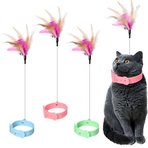 Pumwoy Katzenspielzeug mit Glocke und Halsband, verstellbar, interaktives Katzenspielzeug, interaktives Katzenspielzeug, Katzenspielzeug, Katzenspielzeug, Silikon-Halsband, 3 Stück von Pumwoy