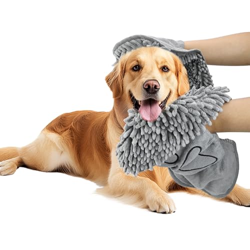 Puomue Schnell trocknendes Handtuch für Hunde, Ultra-saugfähige Mikrofaser, Grau (Grau) von Puomue