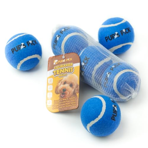 Pup's Pick Quietschende Tennisbälle für Hunde – 6,3 cm Hunde-Tennisbälle, 3er-Pack in leuchtendem Blau, lustige Hundebälle zum Apportieren und Spielen, quietschende Bälle für Hunde von Pup's Pick