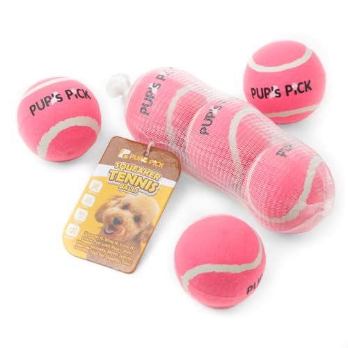 Pup's Pick Quietschende Tennisbälle für Hunde – 6,3 cm Hunde-Tennisbälle, 3er-Pack in leuchtendem Rosa, lustige Hundebälle zum Apportieren und Spielen, quietschende Bälle für Hunde von Pup's Pick