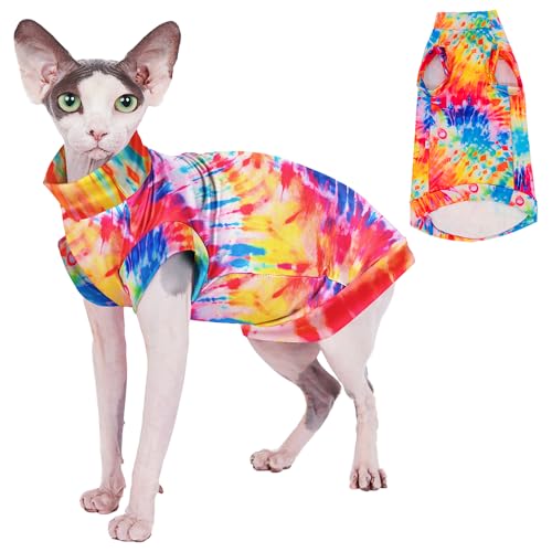 Sphynx Katzen-Batik-Hemd, atmungsaktiv, dehnbar, Katzenkleidung, weich, haarlos, leicht, LSF 50+, Sonnenschutzshirt für Katzen und kleine Hunde (XXL (5-6,4 kg) von PupCorner