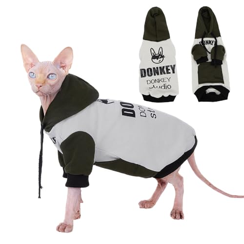 Sphynx Katzen-Kapuzenpullover, dick, warm, weich, mit zwei Beinen, warmer Fleece-Hoodie für Katzen, Herbst-Winter-Kleidung für Kätzchen, kleine Hunde (Dunkelgrün und Weiß, Größe XL (3,2–4,1 kg) Sphynx Katzen-Kapuzenpullover, dick, warm, weich, mit zwei Beinen, warmer Fleece-Hoodie für Katzen, Herbst-Winter-Kleidung für Kätzchen, kleine Hunde (Dunkelgrün und Weiß, Größe XL (3,2–4,1 kg) von PupCorner