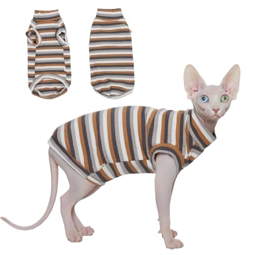 Sphynx Katzen-Shirt, atmungsaktiv, dehnbar, Sommerweste, leicht, braun gestreift, ärmelloses Shirt für haarlose Katzen, weich und bequem, dehnbare Weste für Katzen und kleine Hunde (Größe XXL (4,3–5,9 Sphynx Katzen-Shirt, atmungsaktiv, dehnbar, Sommerweste, leicht, braun gestreift, ärmelloses Shirt für haarlose Katzen, weich und bequem, dehnbare Weste für Katzen und kleine Hunde (Größe XXL (4,3–5,9 von PupCorner