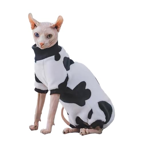 Sphynx Warmer Rollkragenpullover mit 4 Beinen, dicke, weiche, doppelseitige Fleece-Kleidung für Katzen, Winter-Einteiler für Katzen und kleine Hunde, Pyjama für Katzen und Welpen (Kuhmuster (4 Beine), Sphynx Warmer Rollkragenpullover mit 4 Beinen, dicke, weiche, doppelseitige Fleece-Kleidung für Katzen, Winter-Einteiler für Katzen und kleine Hunde, Pyjama für Katzen und Welpen (Kuhmuster (4 Beine), von PupCorner