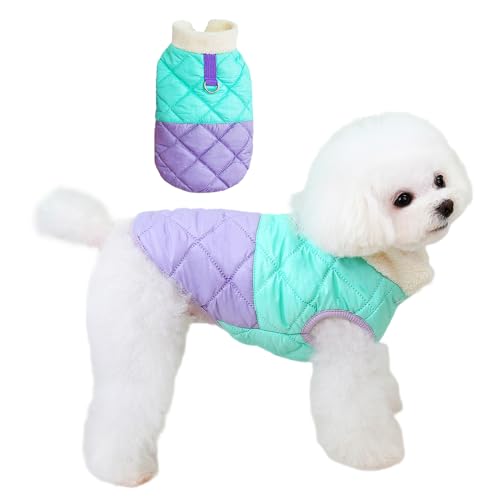 Warme Jacke für Katzen und kleine Hunde, dicker, weicher, ärmelloser Mantel mit Schnalle für Katzen, Winterweste mit Fleece-Innenseite für Katzen und kleine Hunde (Lila und Grün, Größe S (1,8–2,7 kg)) Warme Jacke für Katzen und kleine Hunde, dicker, weicher, ärmelloser Mantel mit Schnalle für Katzen, Winterweste mit Fleece-Innenseite für Katzen und kleine Hunde (Lila und Grün, Größe S (1,8–2,7 kg)) von PupCorner