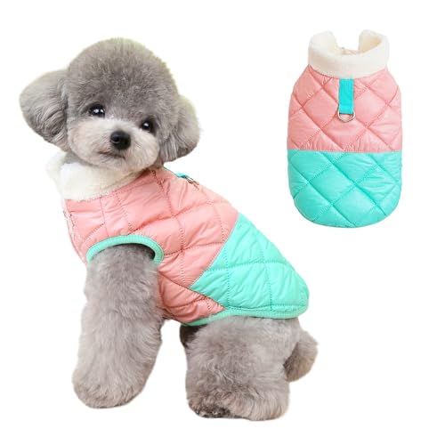 Warme Jacke für Katzen und kleine Hunde, dicker, weicher, ärmelloser Mantel mit Schnalle für Katzen, Winterweste mit Fleece-Innenseite für Katzen und kleine Hunde (Rosa und Grün, Größe L (4-6 kg)) Warme Jacke für Katzen und kleine Hunde, dicker, weicher, ärmelloser Mantel mit Schnalle für Katzen, Winterweste mit Fleece-Innenseite für Katzen und kleine Hunde (Rosa und Grün, Größe L (4-6 kg)) von PupCorner