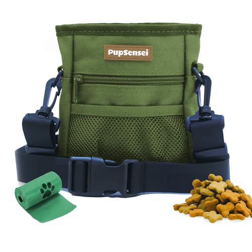 PupSensei Leckerlibeutel für Hunde, strapazierfähiges Oxford-Polyester, kein Verschütten, Magnetverschluss, Leckerlibeutel für Haustier-Training mit Metallclip, Hüftgurt, Verstellbarer Gurt von PupSensei