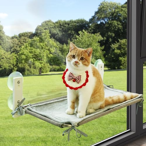 Pupagree Katzen-Fenster-Hängematte, Saugnapf, Katzen-Sitzstange für den Innenbereich, strapazierfähig, wasserdicht, kratzfest, faltbar, platzsparendes Design, mittelgrau von Pupagree