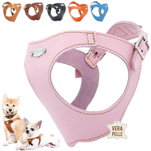 PUPAKIOTTI Brustgeschirr für kleine und mittelgroße Hunde, Leder-Hundegeschirr, ergonomisch und verstellbar, verfügbar Handgemacht in Italie (2XS, Baby Pink) von Pupakiotti