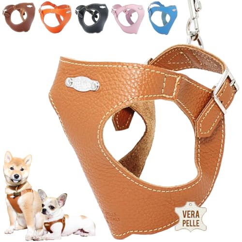 PUPAKIOTTI Brustgeschirr für kleine und mittelgroße Hunde, Leder-Hundegeschirr, ergonomisch und verstellbar, verfügbar Handgemacht in Italie (XL-XXL, Leder) von Pupakiotti
