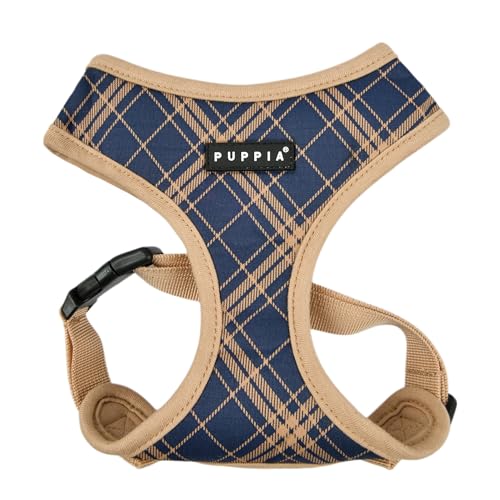 Puppia Corwin Hundegeschirr A (über den Kopf), modisches Karomuster, Frühling Sommer Geschirr für kleine und mittelgroße Hunde, Marineblau, Medium von Puppia