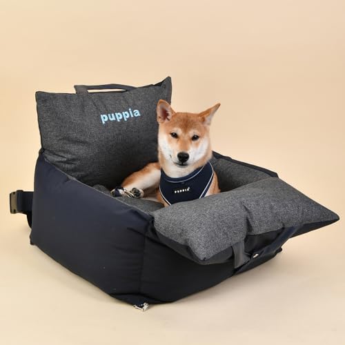 Puppia Hundeautositz für Hunde, sicher, bequem, wasserdicht, ideal für Reisen, für kleine und mittelgroße Hunde, Marineblau, Größe M von Puppia