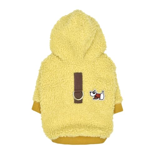 Puppia Lasta süßes Winter-Kapuzen-Fleece-Shirt mit integriertem Geschirr für kleine und mittelgroße Hunde, Hellgelb, Größe M von Puppia