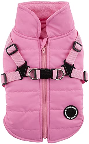 Puppia Hochwertiger Hundemantel für kleine Hunde und mittelgroße Hunde - wasserdicht und mit Fleece gefüttert für angenehme Wärme - Hundemantel mit Geschirr, Pink, XXL von Puppia