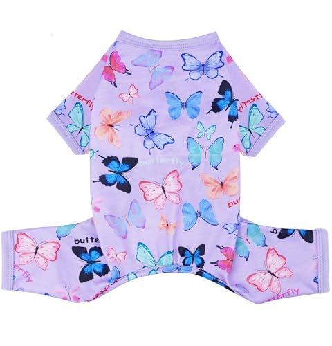 Hunde-Pyjama, Frühlings- und Sommer-Hundekleidung für kleine, mittelgroße Hunde, Mädchen, Jungen, niedlich, weich, Welpen-Schlafanzug, Einteiler, Katze, Haustier-Outfit (Schmetterling, L) von Puppishy